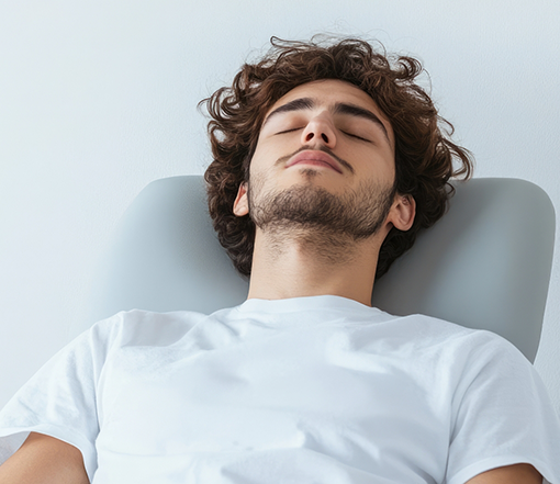 Young man relaxing in the dental chair thanks to sedation dentistry in Forest Grove